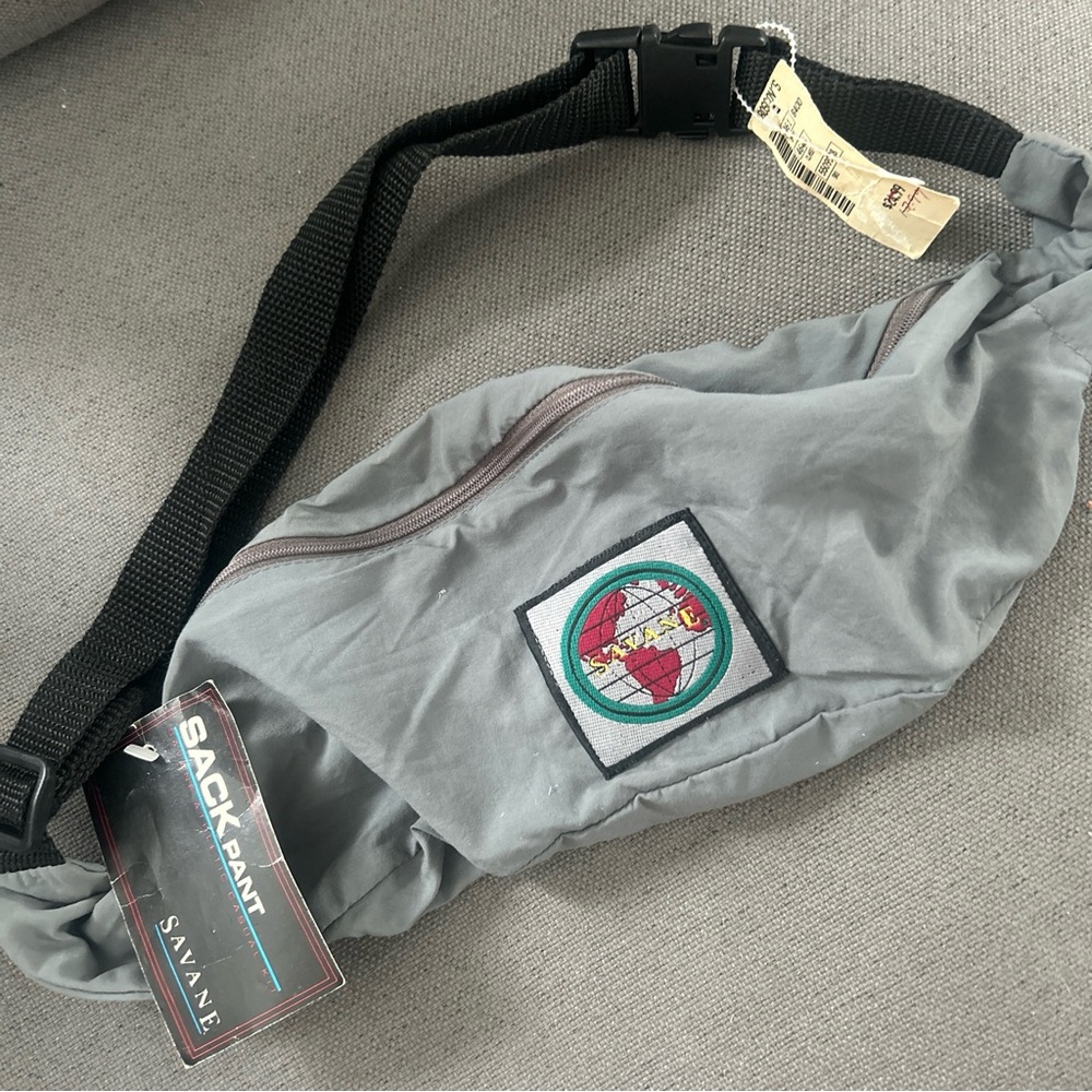 New NOS Vintage Y2K 90s Savane Grey Fanny Pack/Belt Bag Adjustable Sack Pant